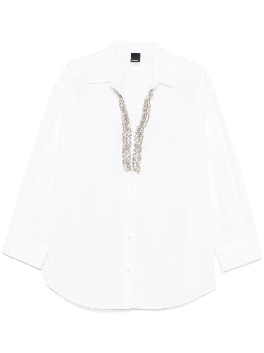Pinko White Long Sleeve Shirt With Classic Collar