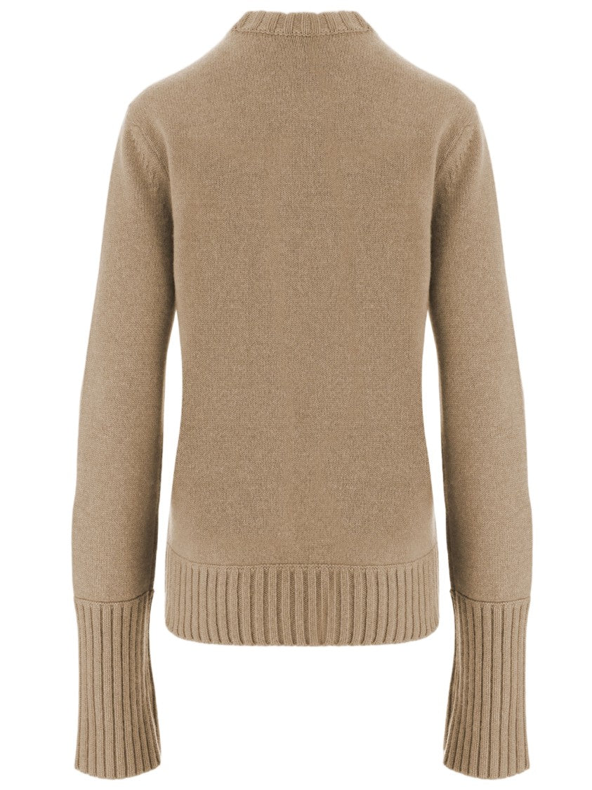 Sa Su Phi Beige Crewneck Ribbed Cashmere Sweater
