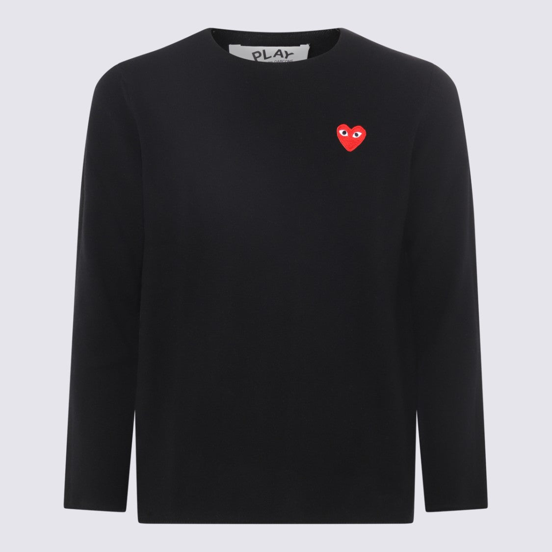 Comme Des Garçons Minimalist Black Sweater With Distinctive Red Heart Emblem