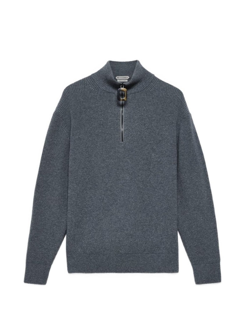 J. W. Anderson Half-Zip Ribbed High Collar Knit Sweater