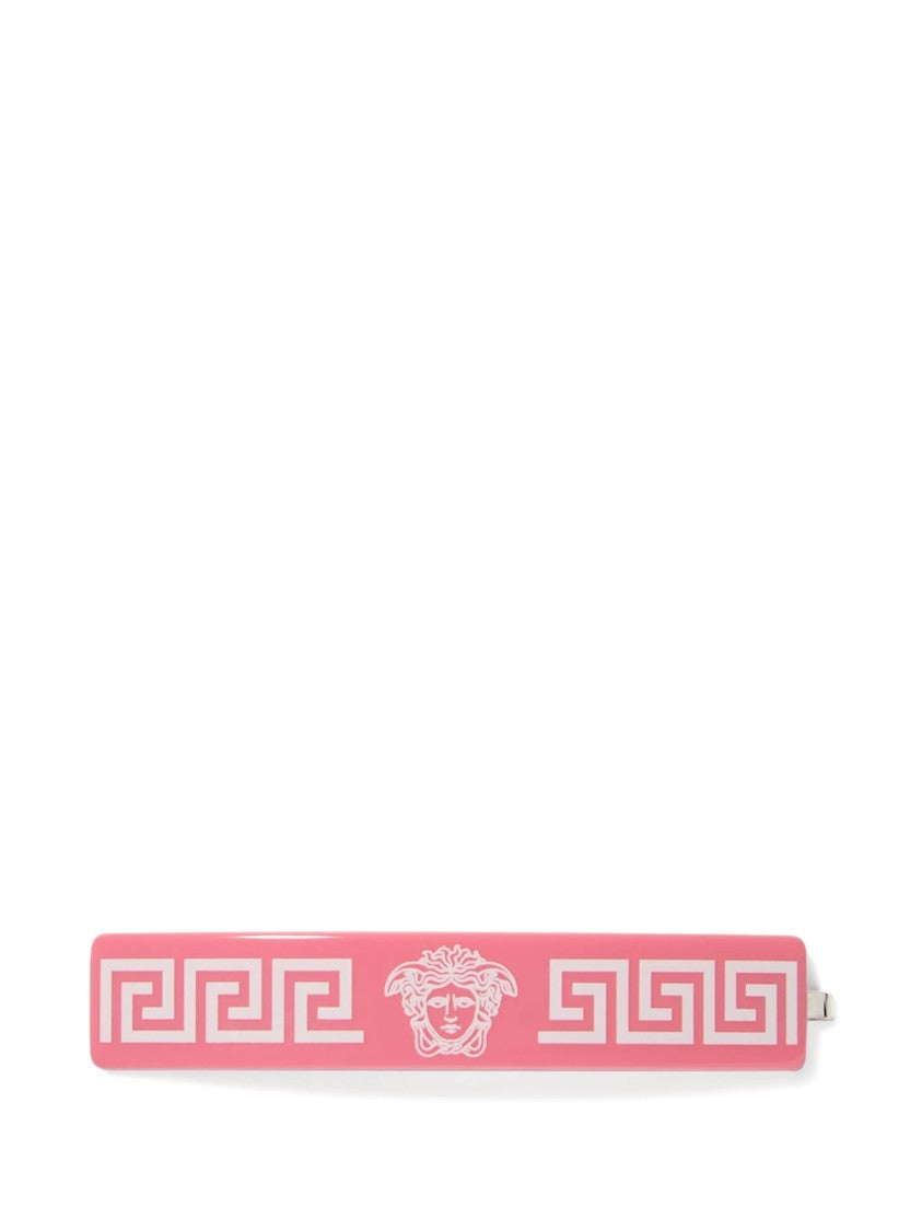 Versace Rectangular Pink Hair Clip With Greek Key Design