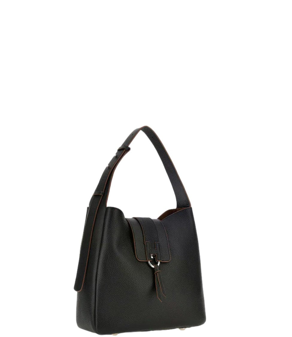 Hogan Pebbled Metallic Accent Shoulder Bag