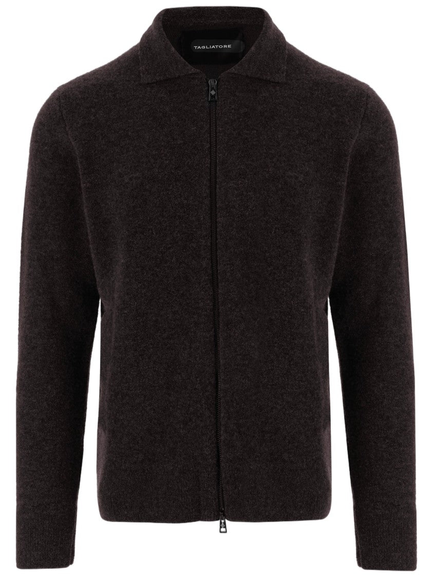 Tagliatore Dark Purple Double-Zipper Wool-Cotton Cardigan