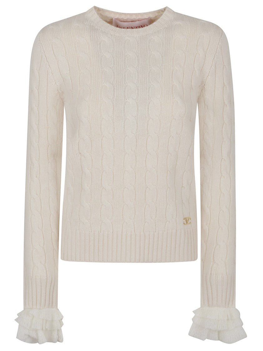 Valentino Green Cashmere Cream Crew Neck Sweater