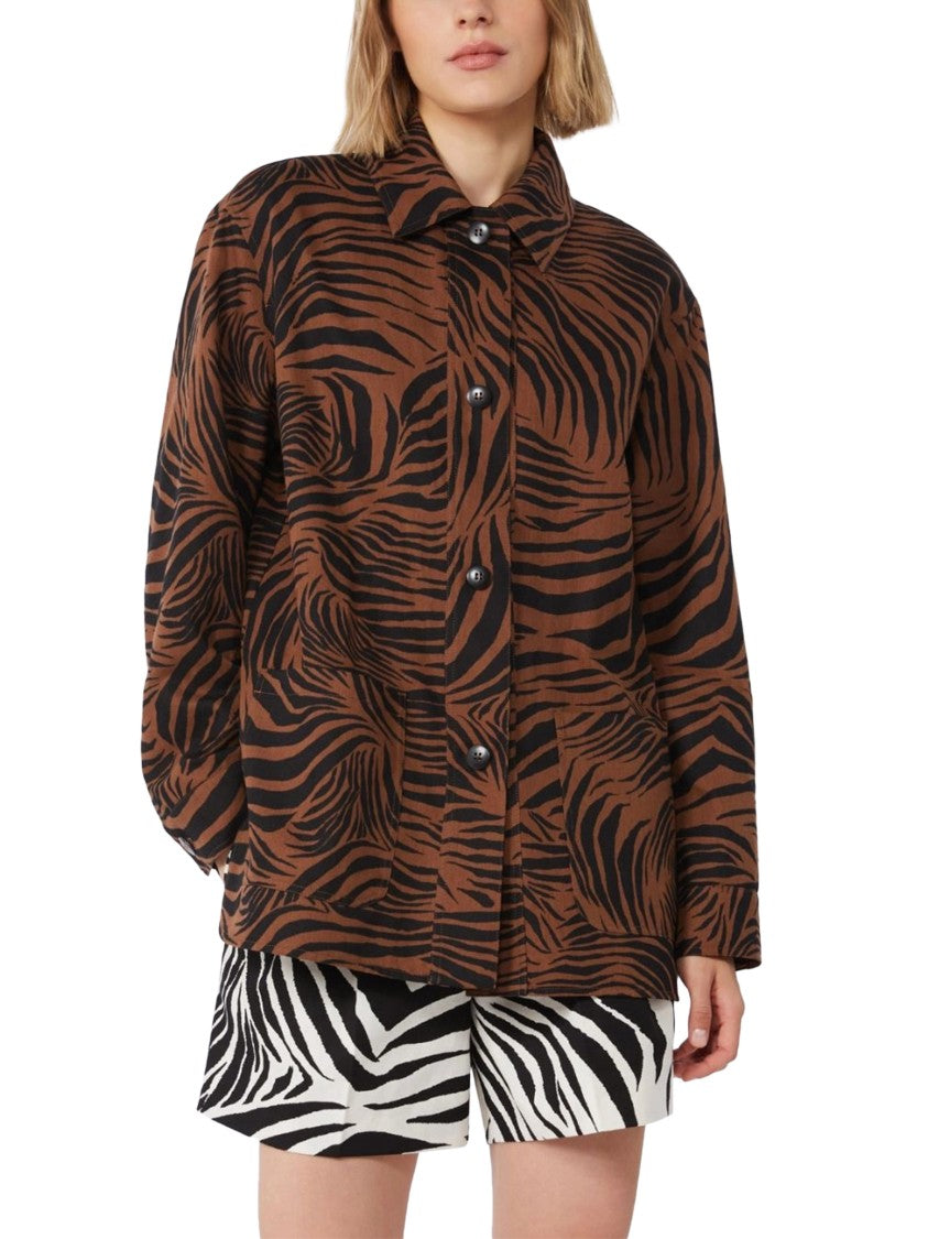 Max Mara Tiger Stripe Print Shirt Jacket With Classic Collar
