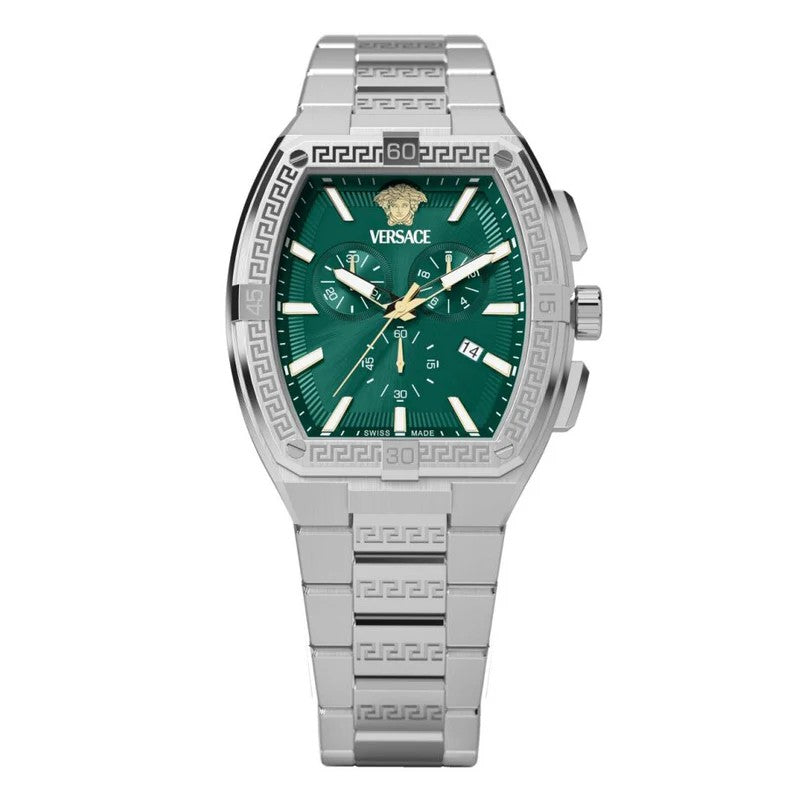 Versace Silver Greca Sport Stainless Steel Chronograph Wristwatch