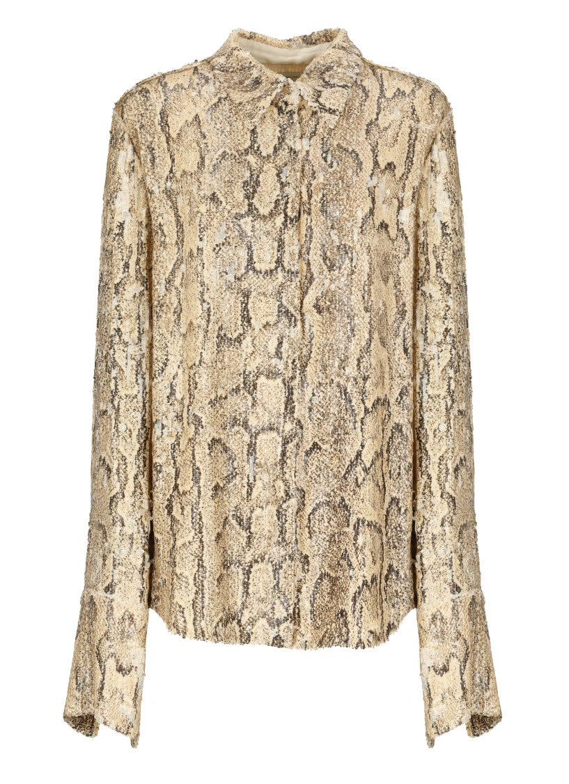 Dries Van Noten Beige Sequin-Embellished Shirt