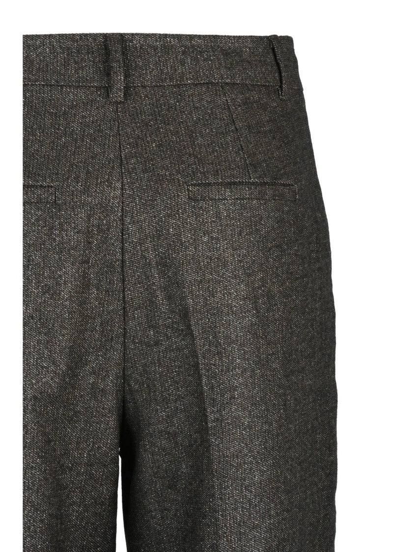 Marella High-Waist Brown Trousers With Shimmering Texture