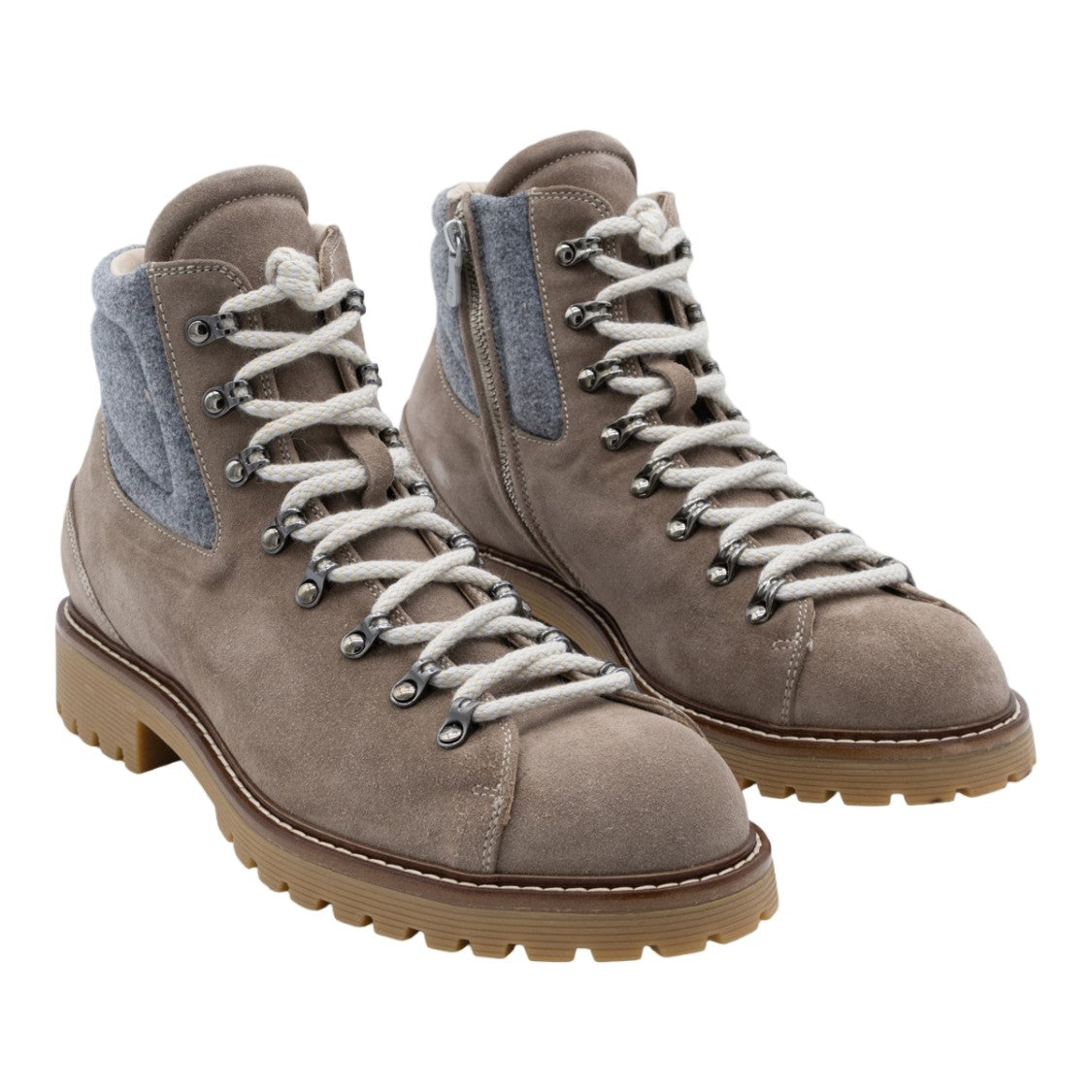 Eleventy Rugged Taupe Suede Boots With Padded Grey Felt Collar