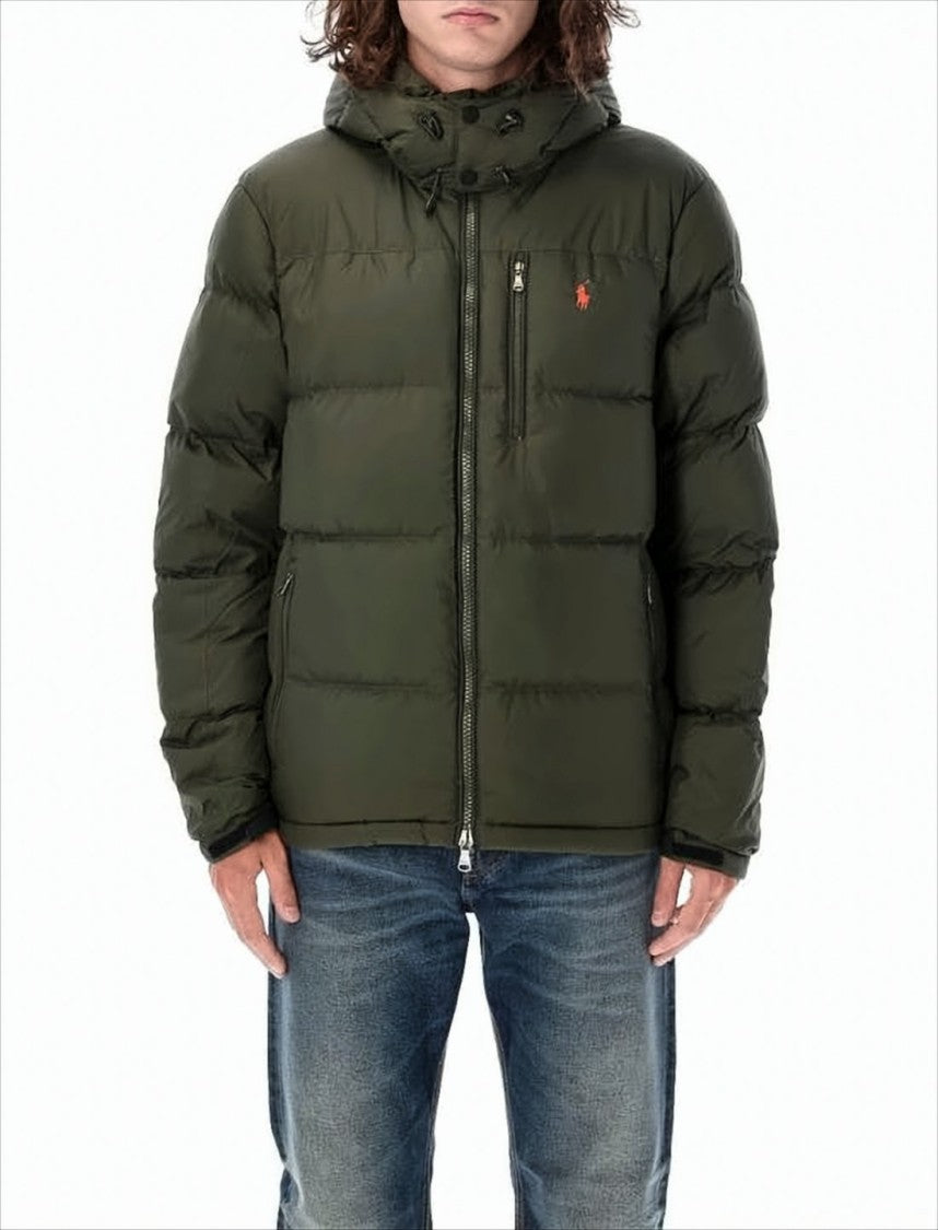 Polo Ralph Lauren Quilted Green Padded Jacket With Adjustable Hood And Zippered Pockets