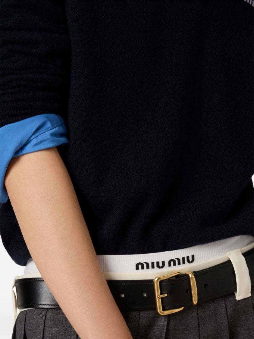 Miu Miu Black Long-Sleeve Half-Zip Polo Shirt