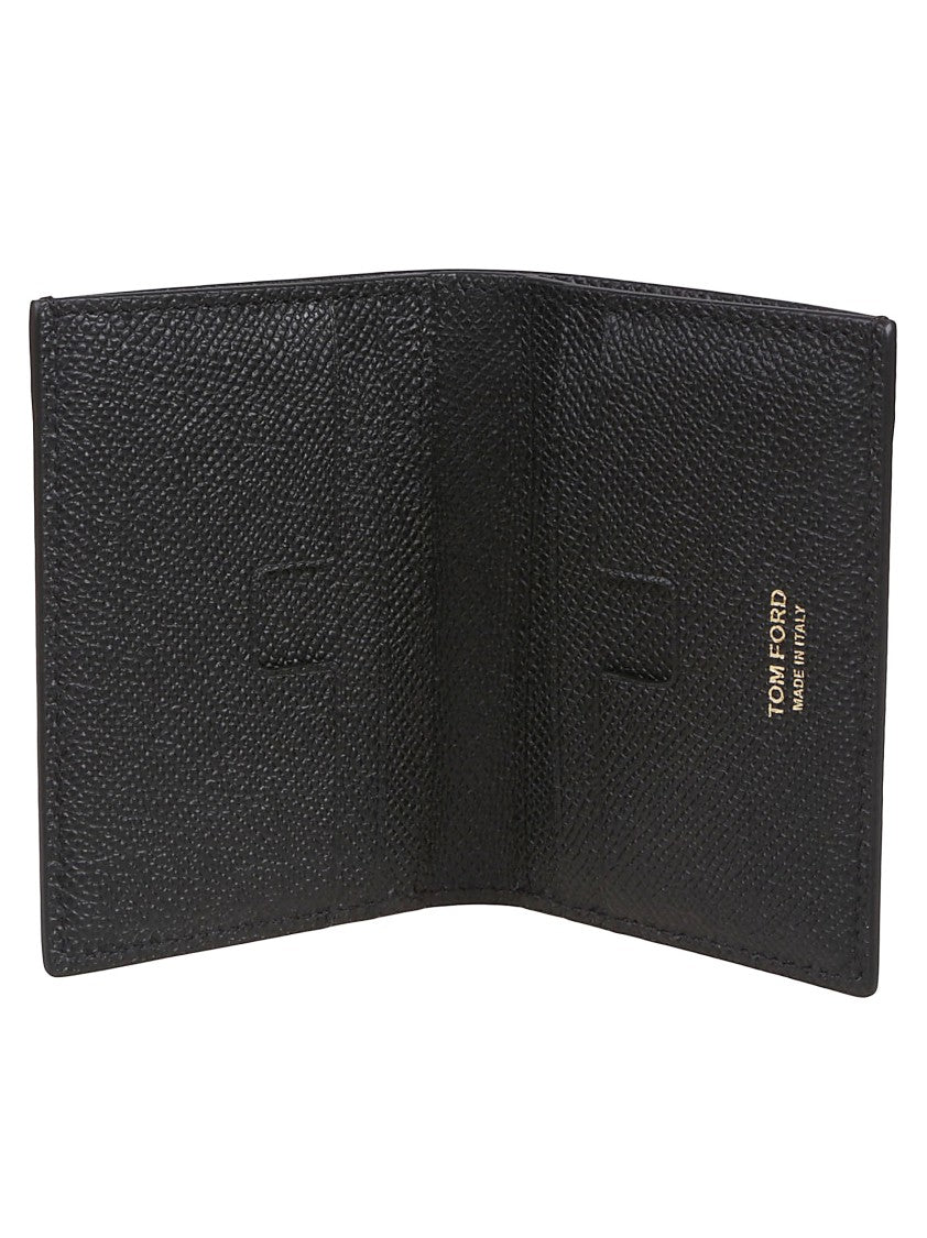 Tom Ford T Line Logo Plaque Folding Calf Leather Credit Card Holder