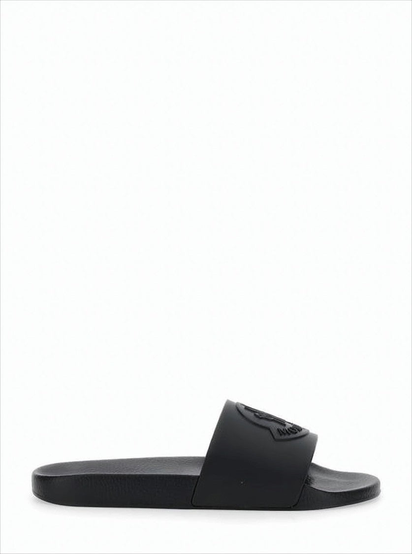 Moncler Minimalist Black Slide Sandal With Embossed Logo