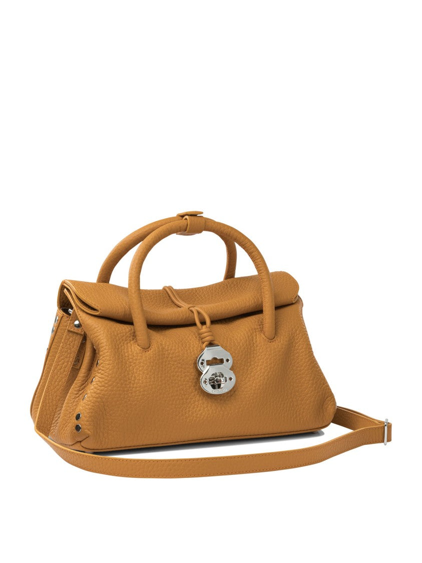 Zanellato Compact Brown Grained Leather Dotta Handbag