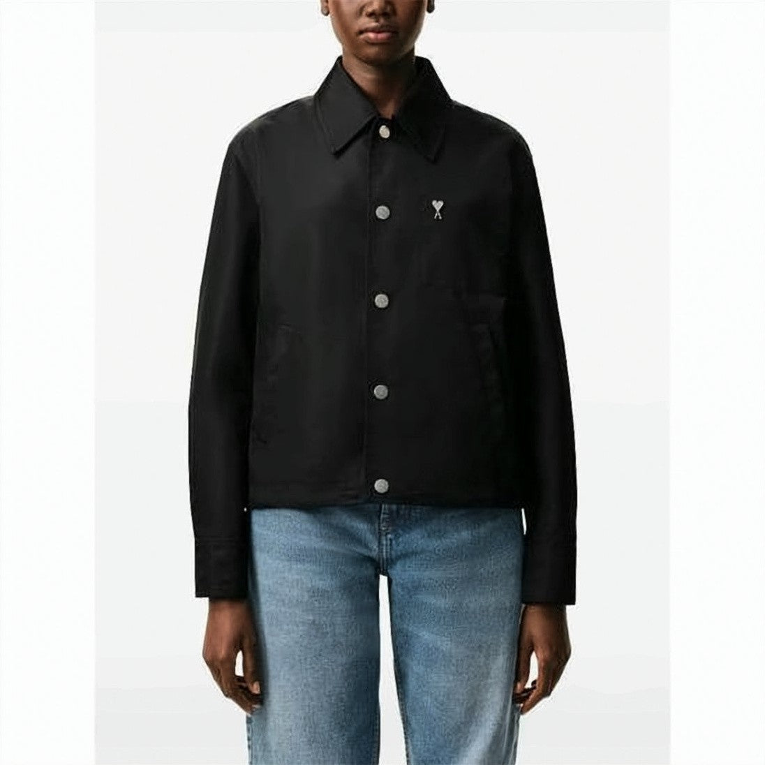 Ami Paris Nylon Jacket With Metallic Stud Buttons And Minimalist Design