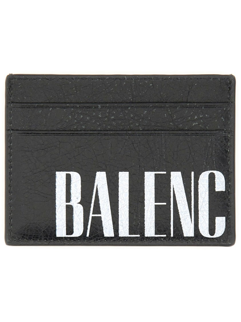 Balenciaga Sleek Black Leather Card Holder With Precise Stitching