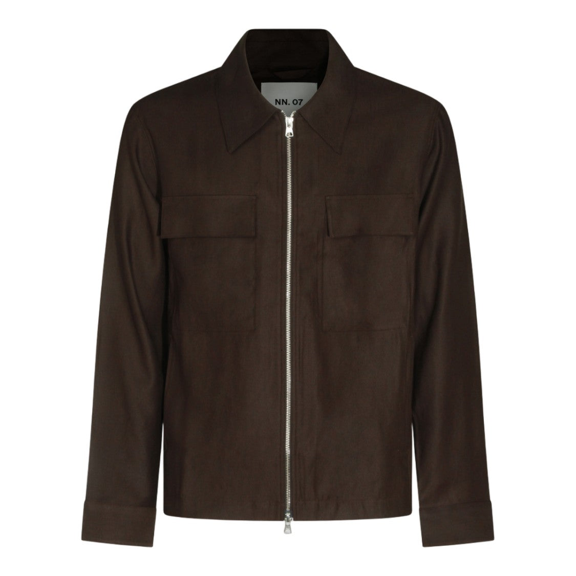 Nn.07 Brown Minimalist Jacket With Front Zipper And Flap Pockets