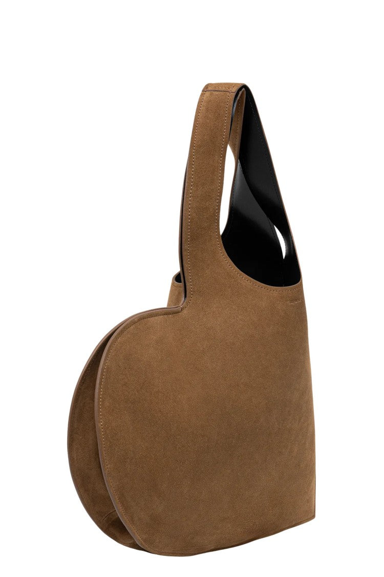 Coperni Brown Double Heart Double Handle Engraved Logo Suede Tote Bag