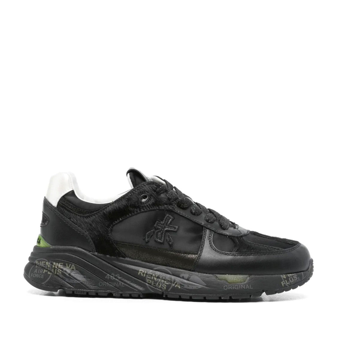 Premiata Black Mased Leather Graphic Sole Sneakers