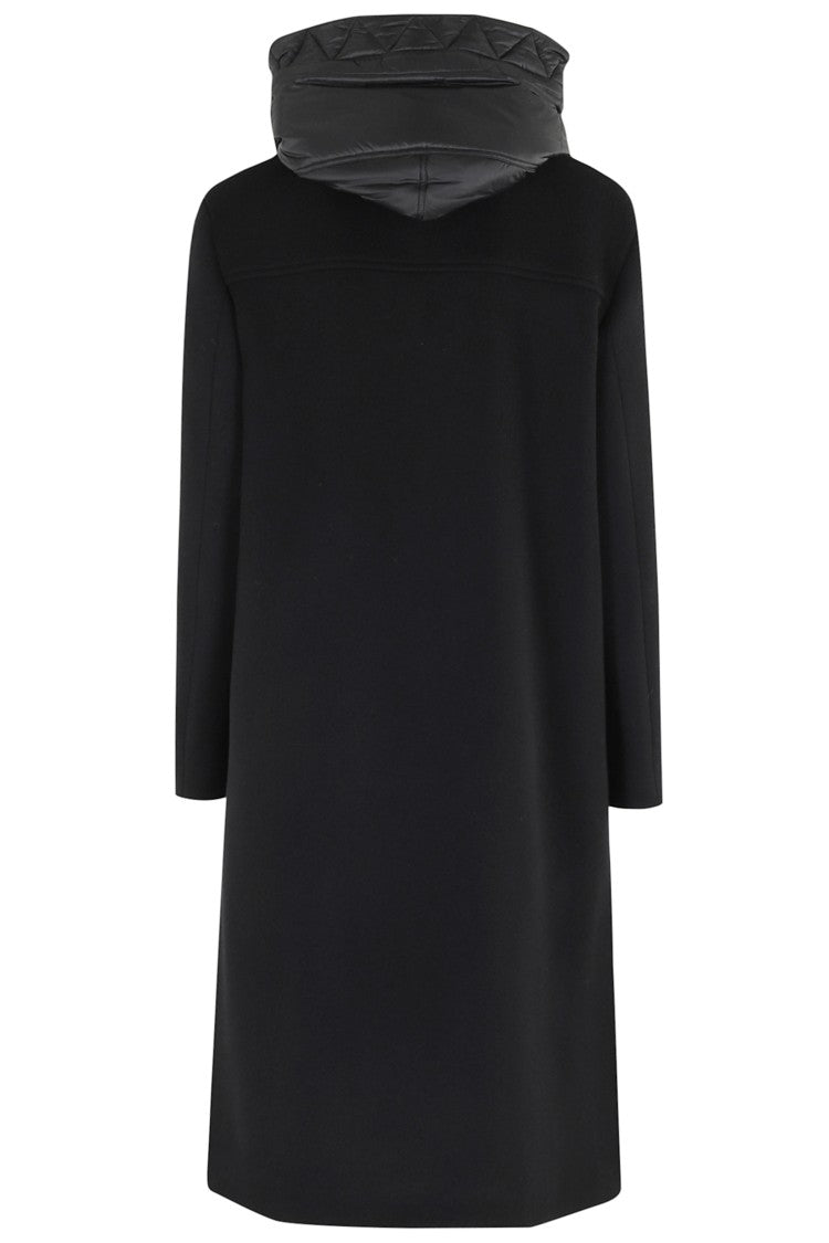 Fay Long Black Coat With Quilted Bib
