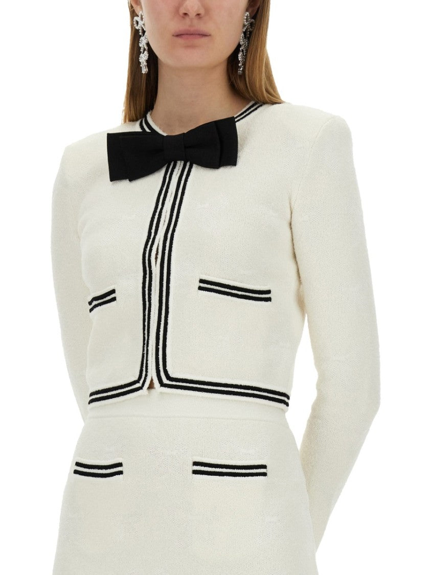 Self-Portrait Jacquard Cardigan With Bow