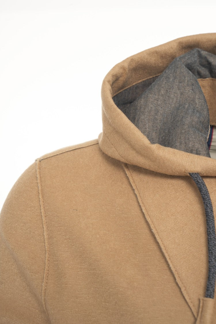 Bob Tailored Camel Blazer With Hood And Concealed Zipper