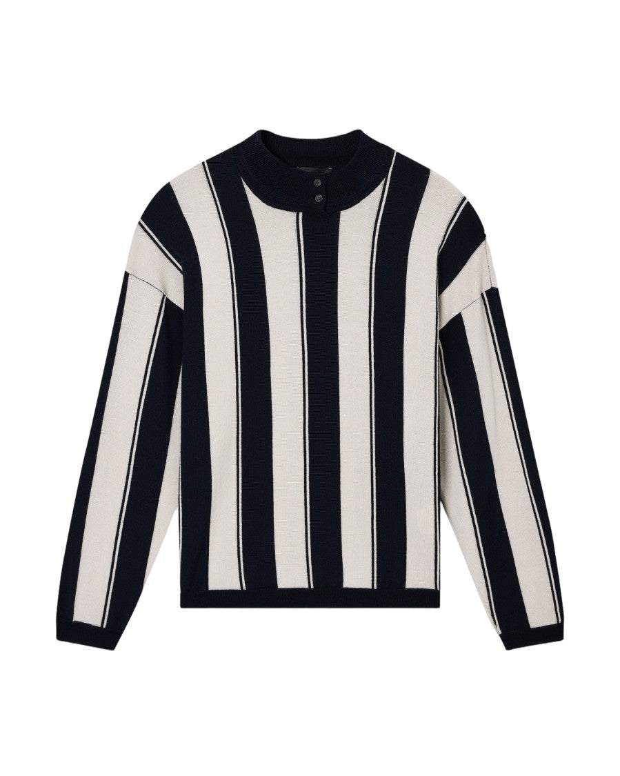 Emporio Armani Intarsia Striped Knit Pullover With Snap-Button Detail