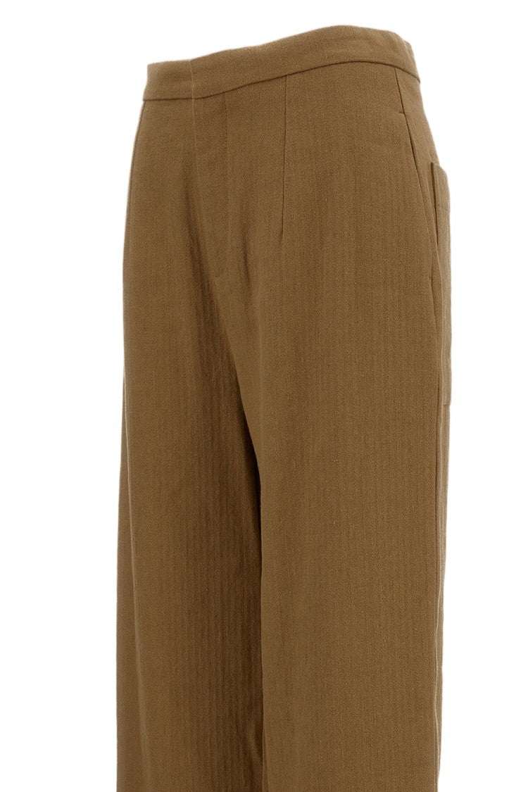 Jejia Herringbone Patterned Linen-Blend Trousers With High-Waisted Silhouette