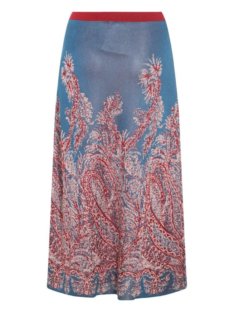 Etro Multicolored Knitwear Midi Skirt With Floral Paisley Motif