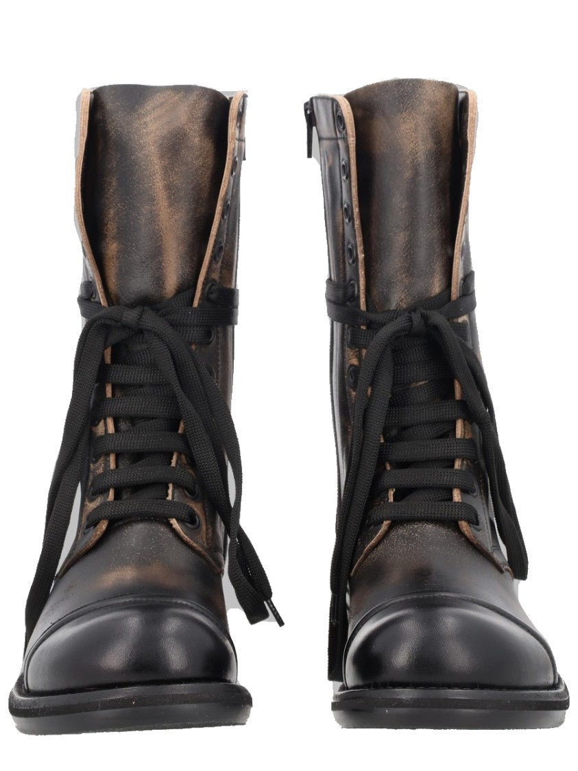 Vivienne Westwood Black Distressed Lace-Up Calf Leather Boots