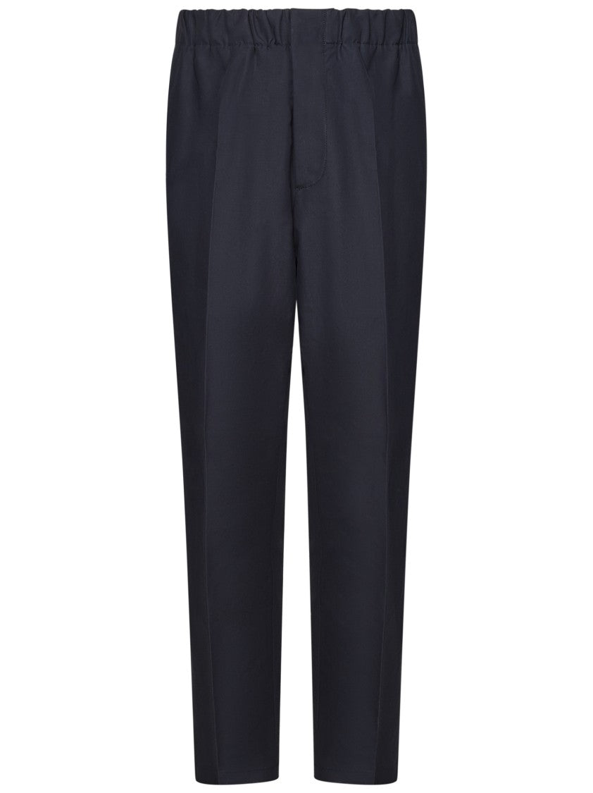 Jil Sander Tapered Blue Cotton Gabardine Trousers With Elasticated Waistband