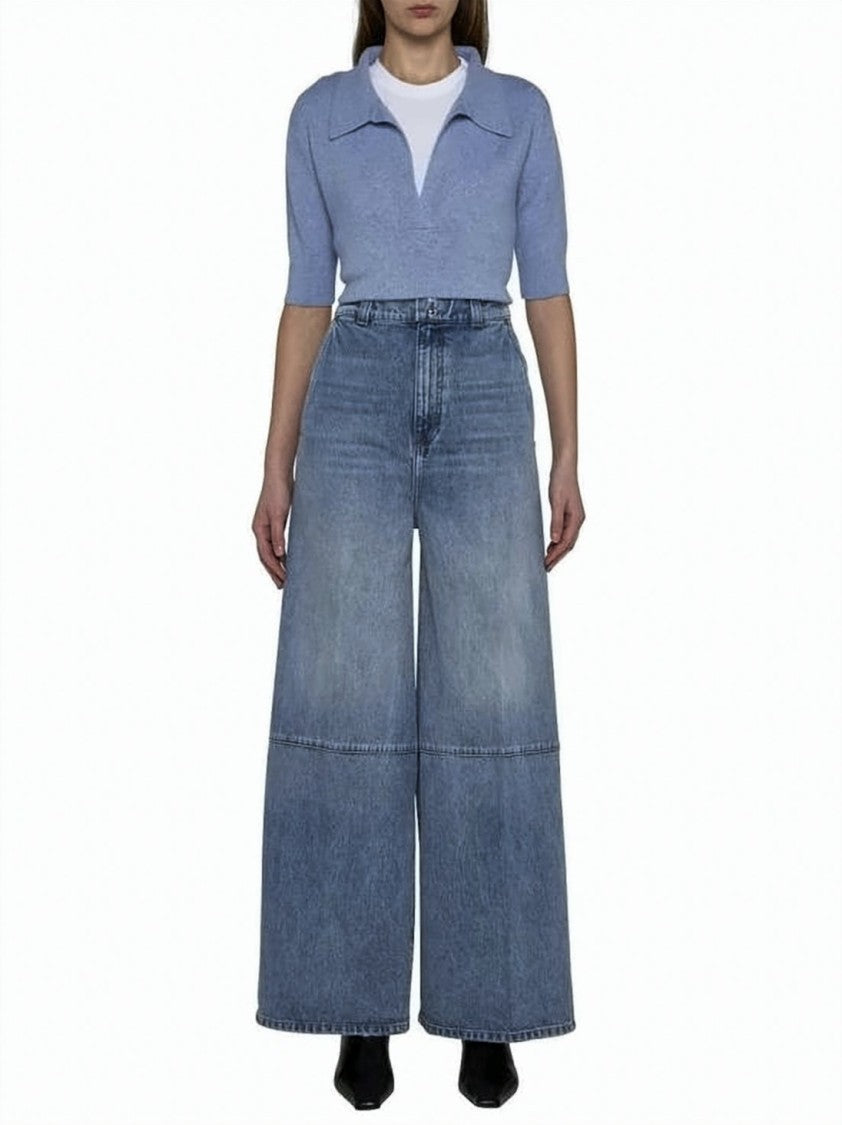 Khaite Relaxed Fit Cropped Knit Sweater With Deep V-Neck