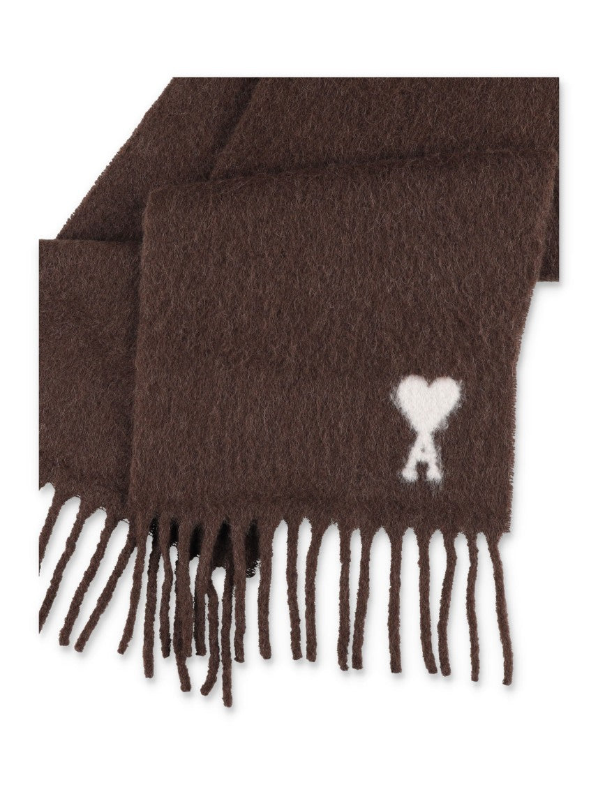 Ami Paris Fringed Rectangular Alpaca Scarf