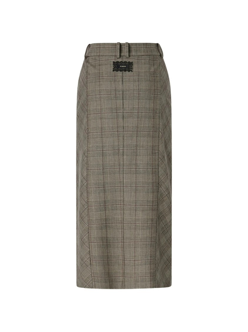 Pinko Front Slit Plaid Midi Skirt With Tailored Fit