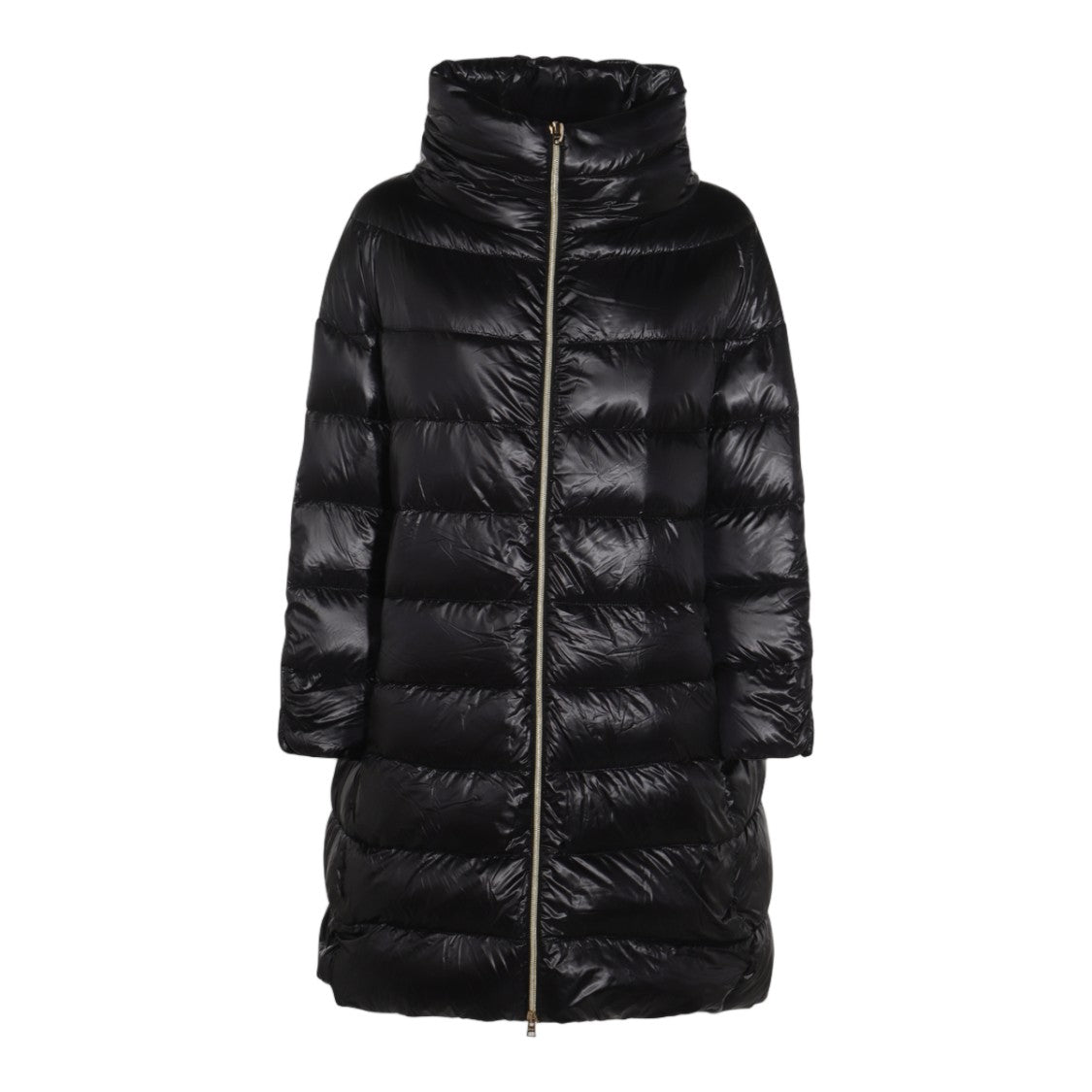 Herno Glossy Quilted Black Down Coat With Structured Collar