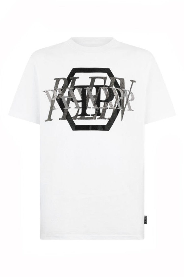 Philipp Plein White Cotton Graphic Hexagon Logo T-Shirt