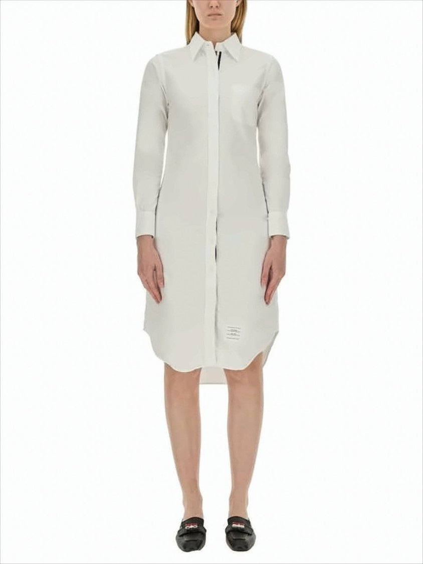 Thom Browne Shirt Silhouette Midi Dress With Curved Hem And Logo Detail