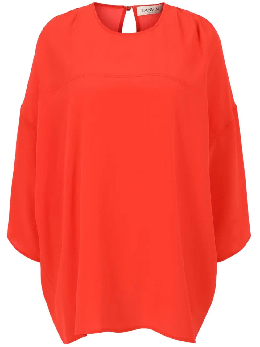 Lanvin Red Round Neck Fluid Silk Top