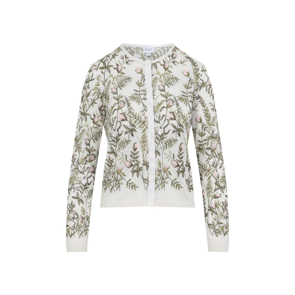 Giambattista Valli Ivory Cashmere And Silk Cardigan With Floral Embroidery