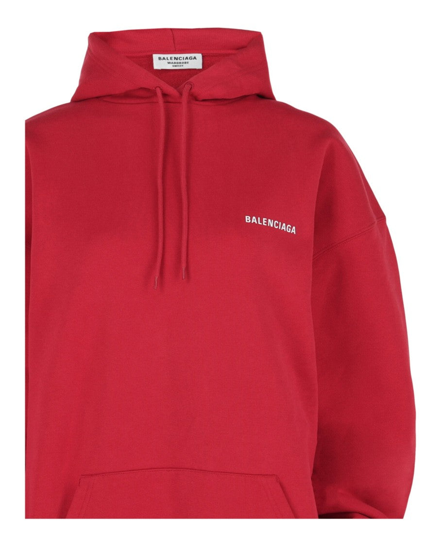 Balenciaga Oversized Red Cotton Hoodie With Signature Logo Prints