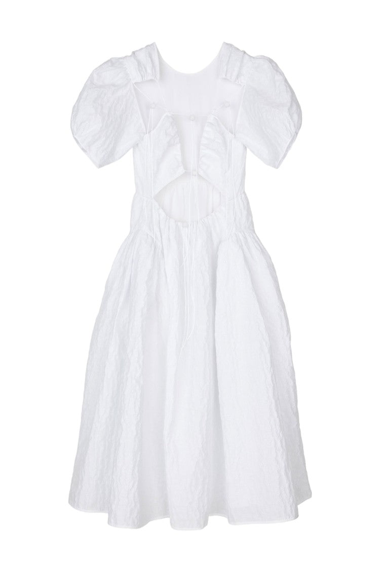 Cecilie Bahnsen Matelassé Dress With Sculptural Puff Sleeves And Bow Closure
