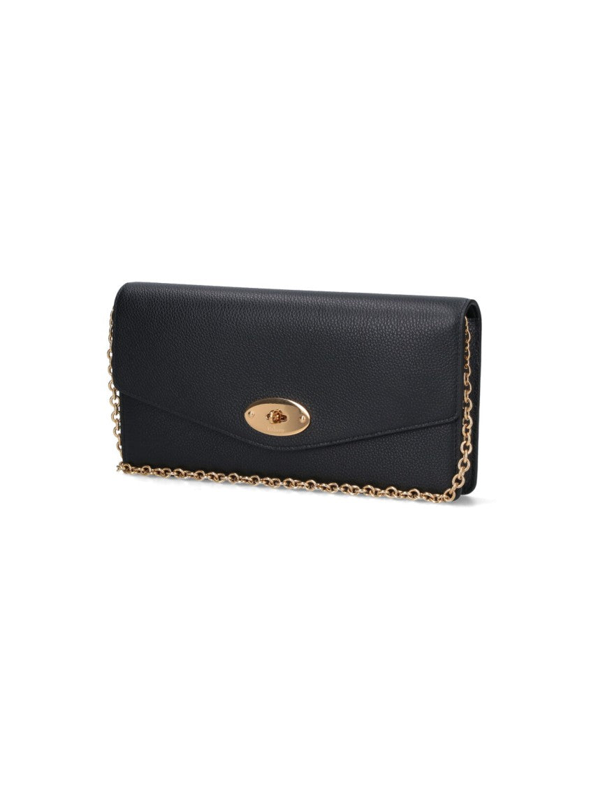 Mulberry "Darley" Chain Clutch In Black Calfskin