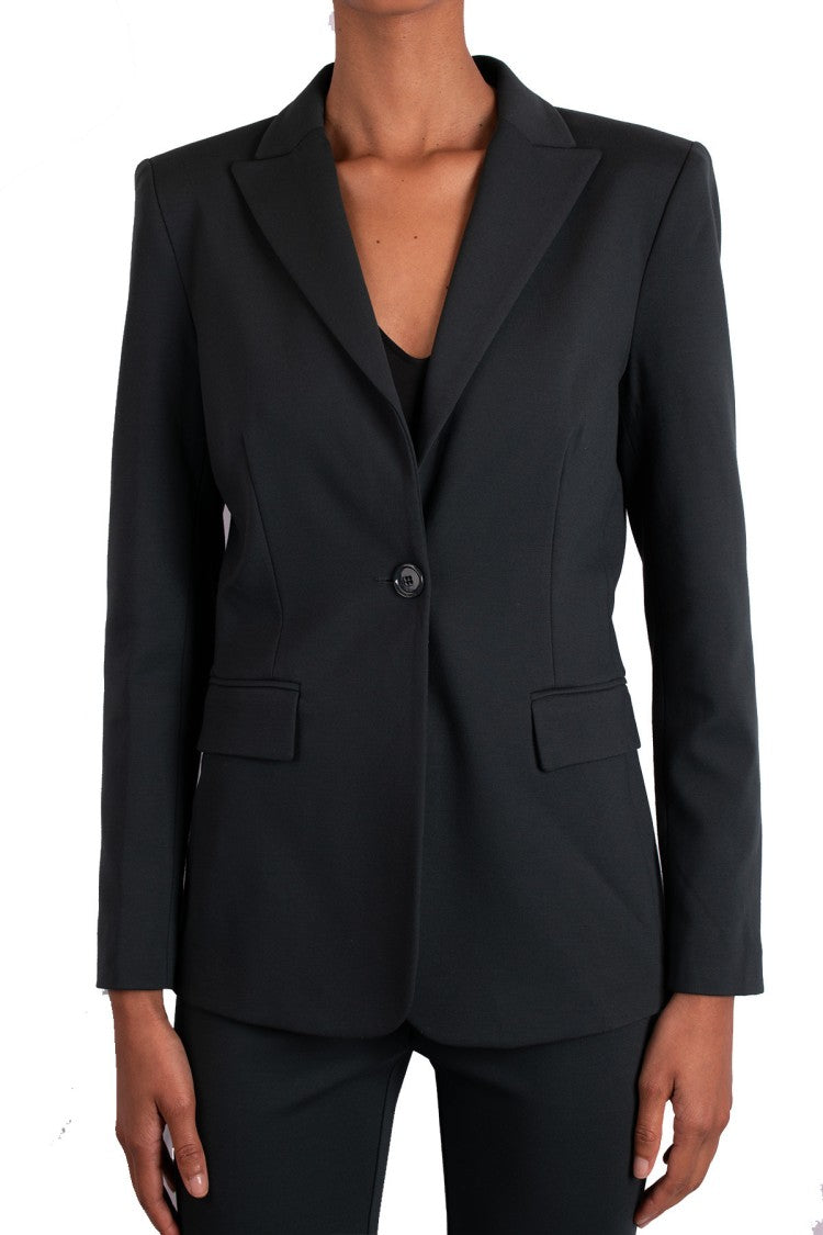 Pinko Green Single-Button Flap Pocket Viscose-Blend Blazer