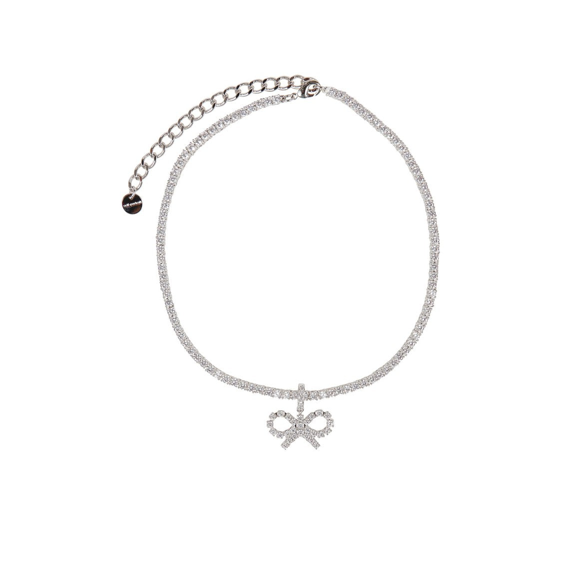 Self-Portrait Crystal Bow Tennis Necklace With Sparkling Accents