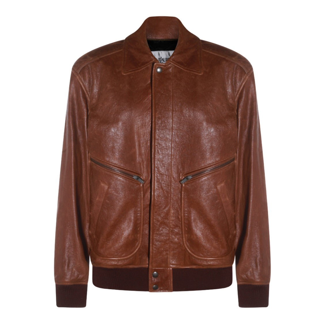Saint Laurent Rich Brown Leather Jacket With Textured Finish