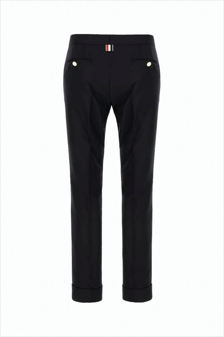 Thom Browne Tailored Black Straight Pants With Cuff Detailing