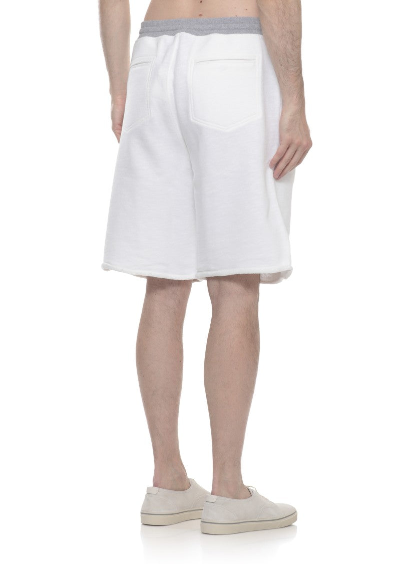 Brunello Cucinelli Ivory Cotton Logo Print Shorts