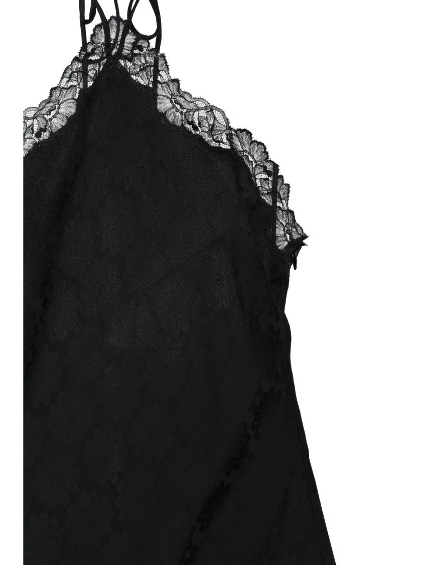 Stella Mccartney Black Lace Trim Viscose Lingerie Midi Dress