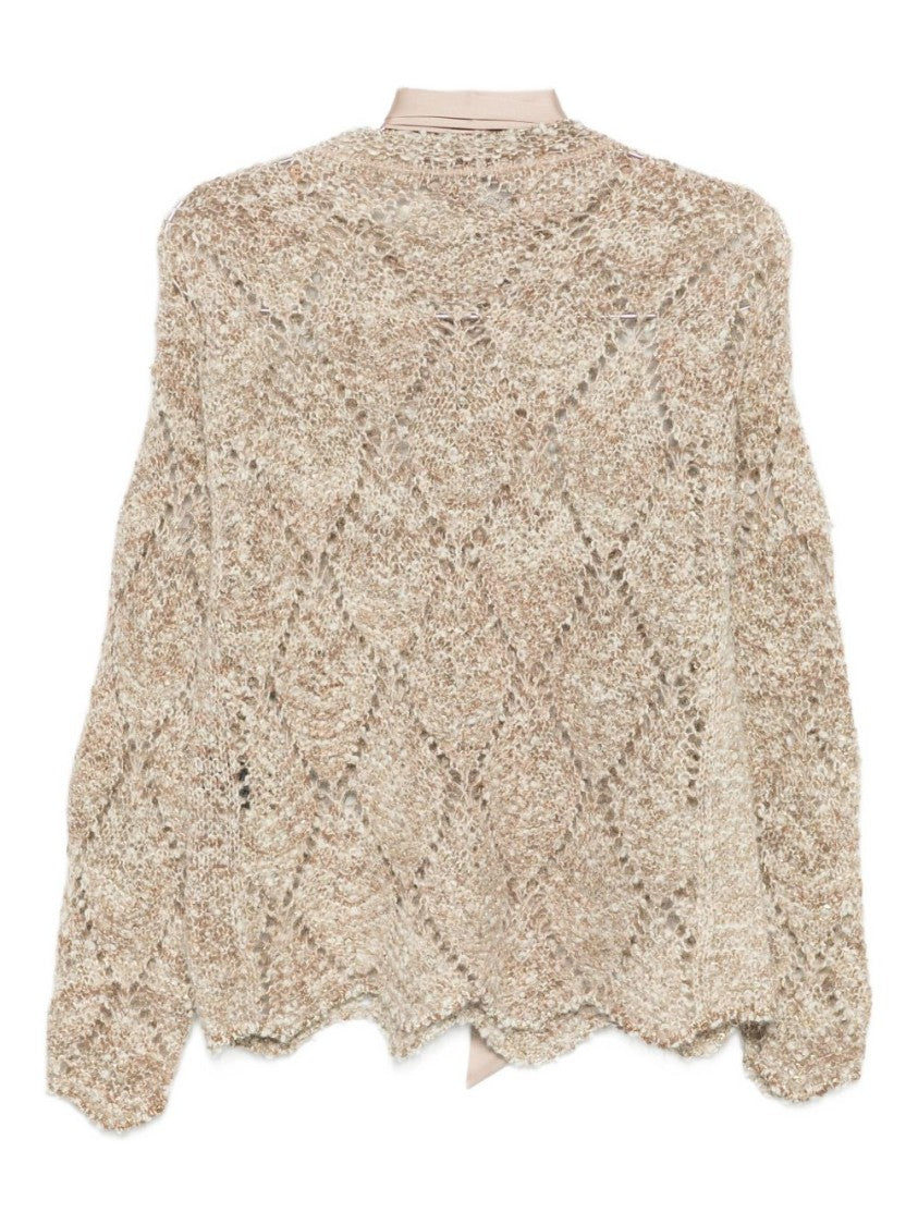 Dexterior Beige Knit Sweater With Openwork Design
