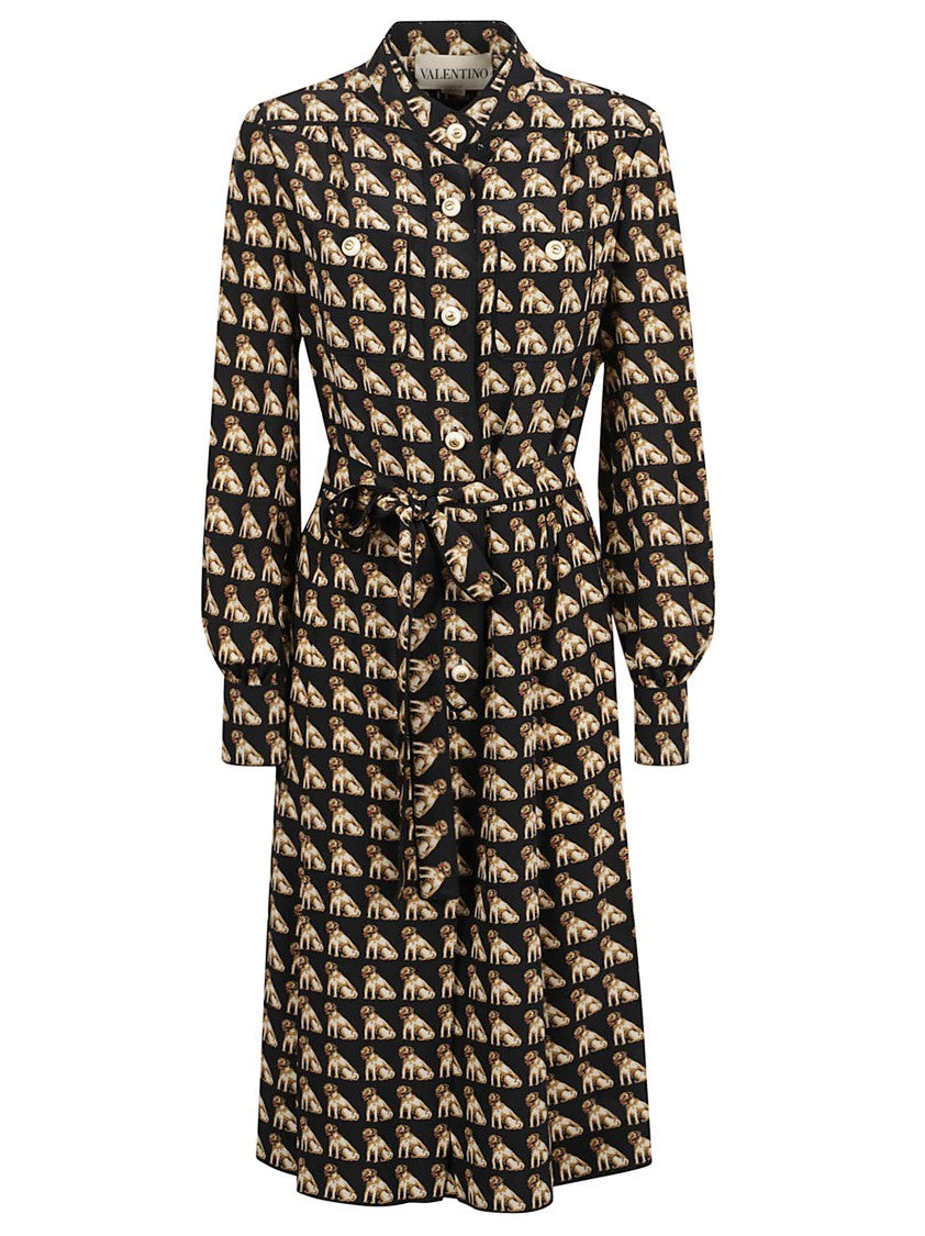 Valentino Garavani Belted Waist Long Sleeve Dress